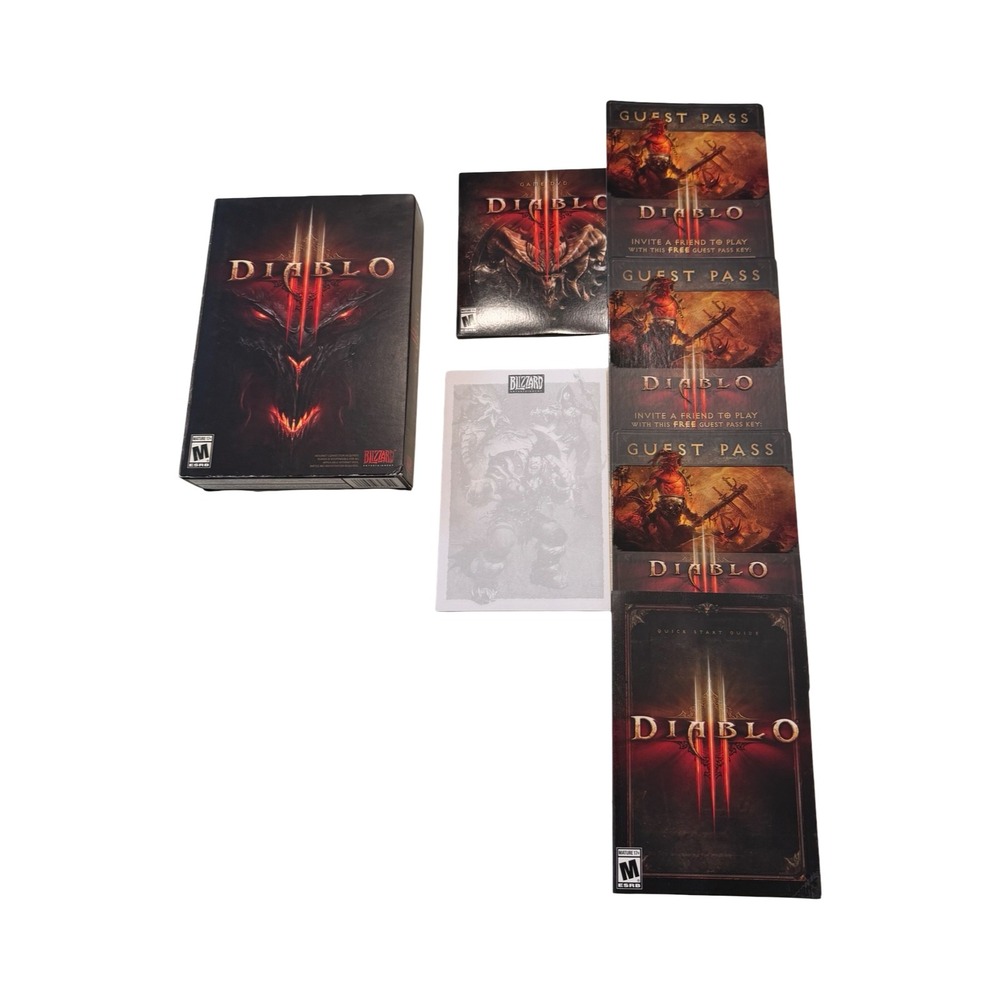 Diablo III PC Mac Game Blizzard Entertainment 2012 Box DVD Manual Guest Passes